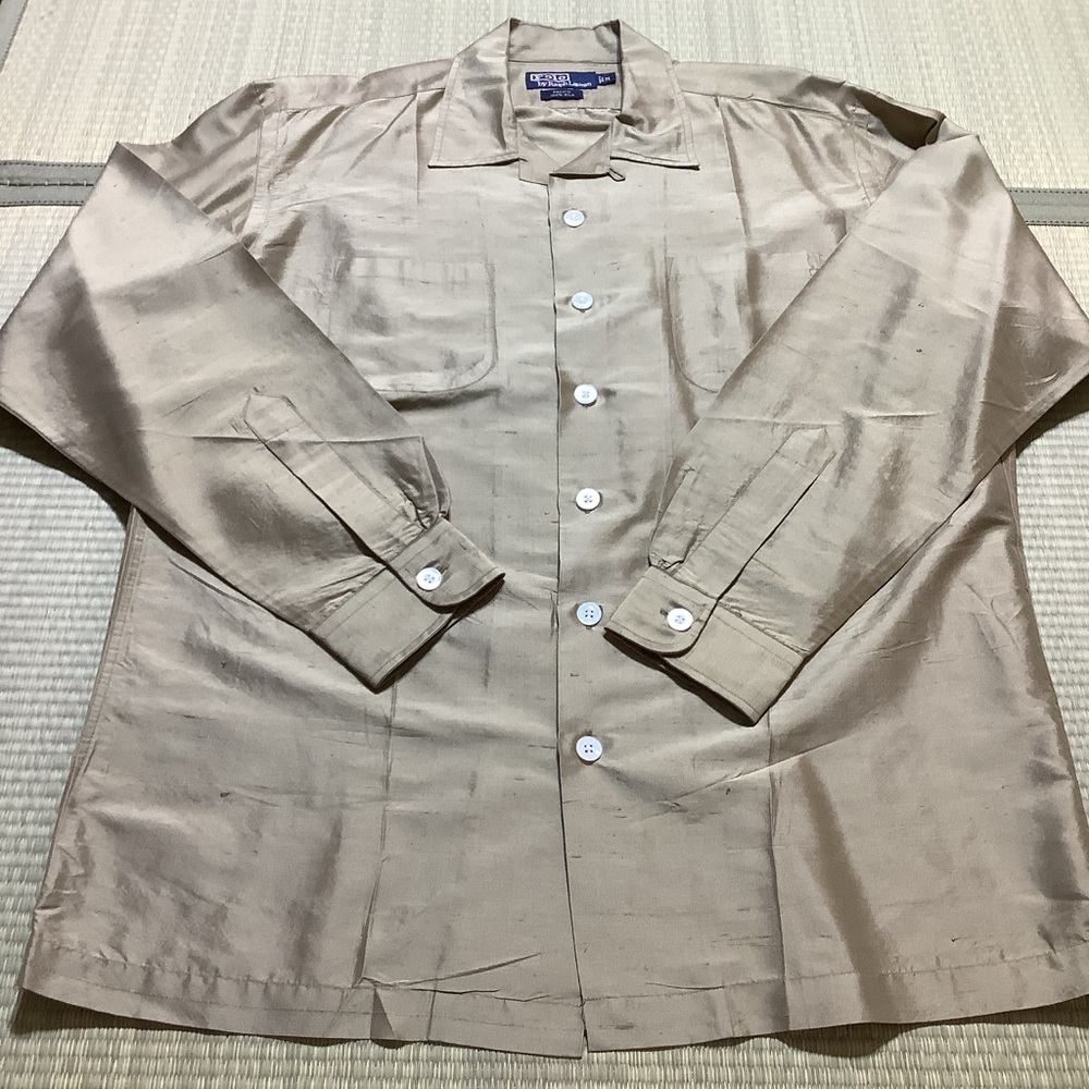 Vintage Polo Ralph Lauren Tan Silk Long Sleeve Shirt Classic